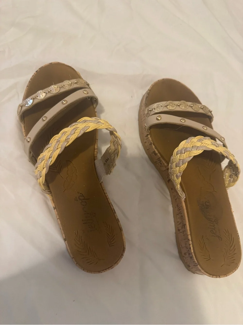 Jellypop Braided Yellow & Tan Platform Sandals